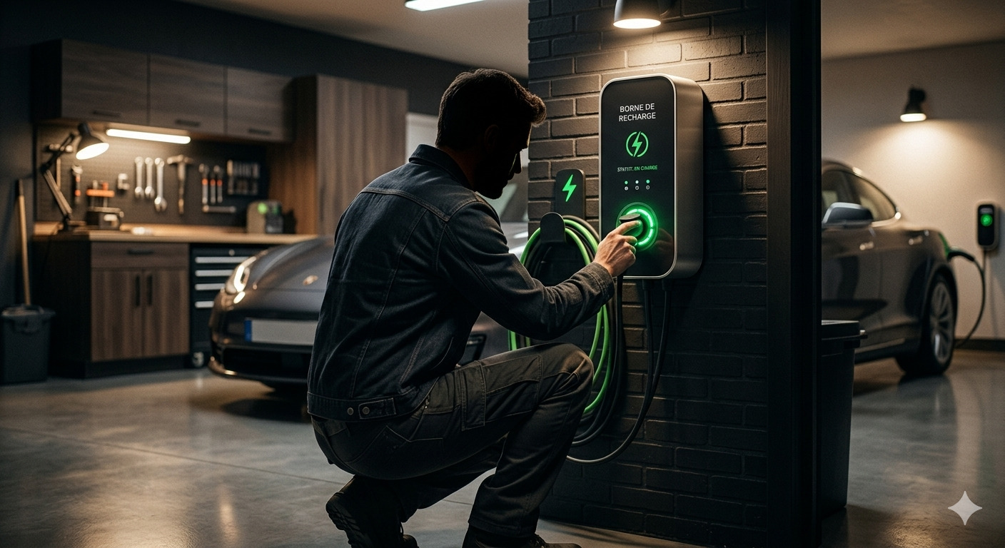 Le fondateur de BorneHub devant une borne de recharge